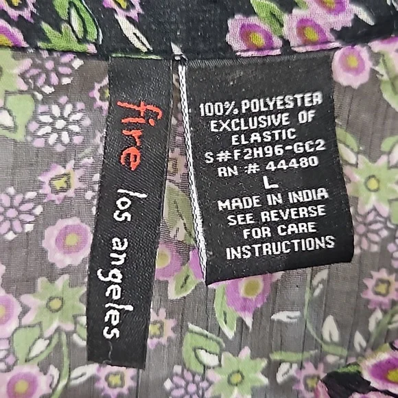 Fire Los Angeles Ruffled Sheer Floral Top Size Large - Picture 9 of 13